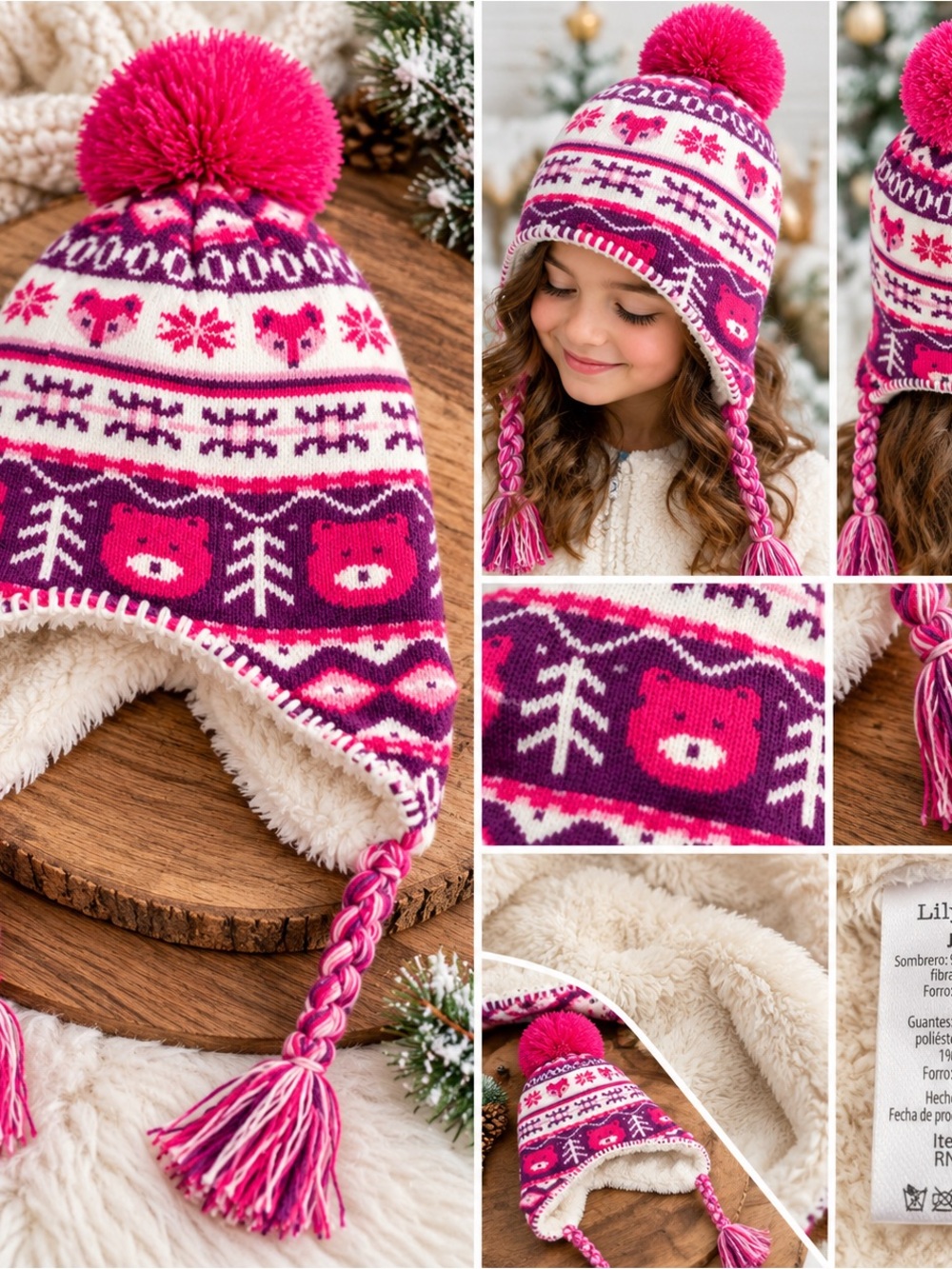 Kids Pink Pom Pom Earflap Beanie Hat - Unbranded. $16